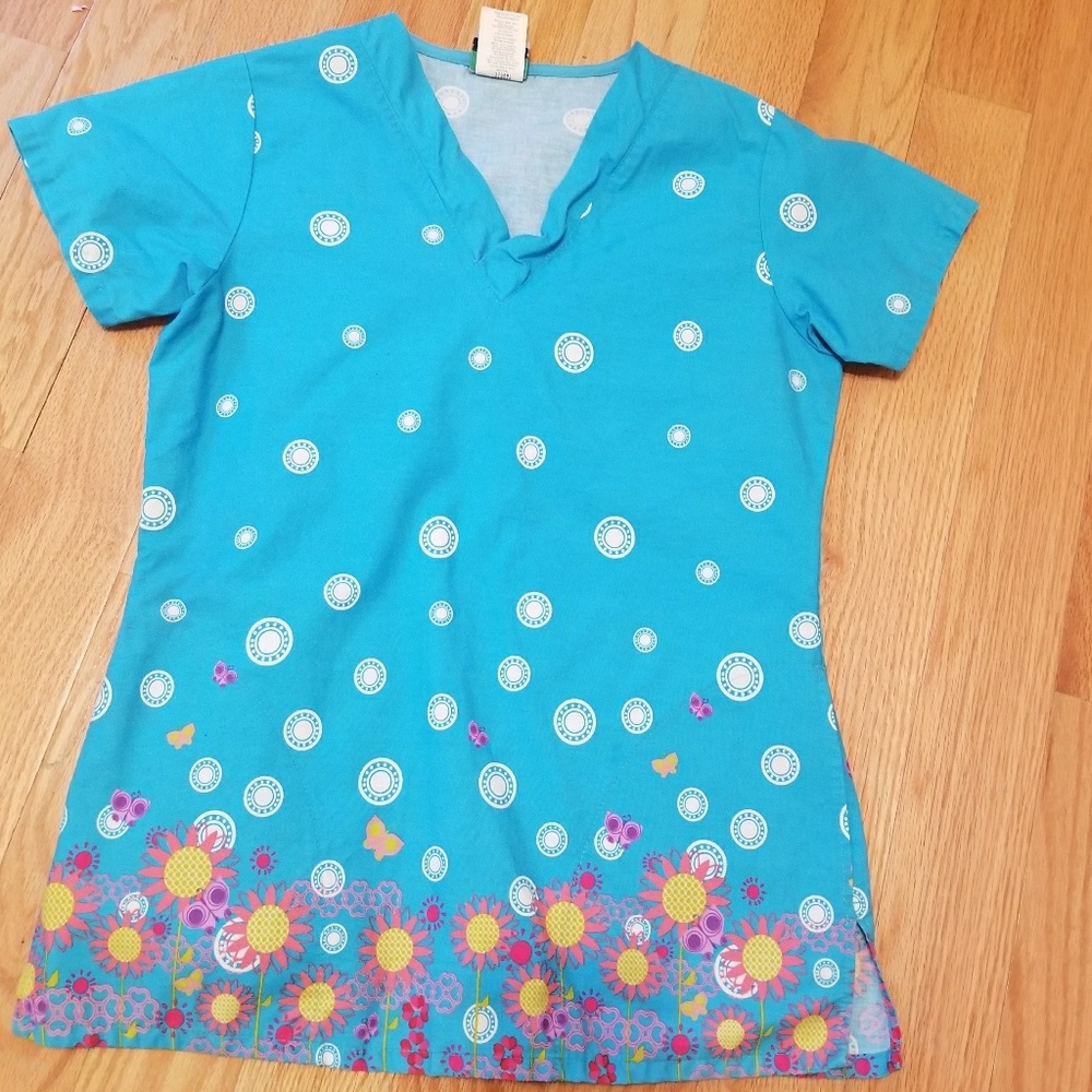 Beautiful bright blue small scrub top